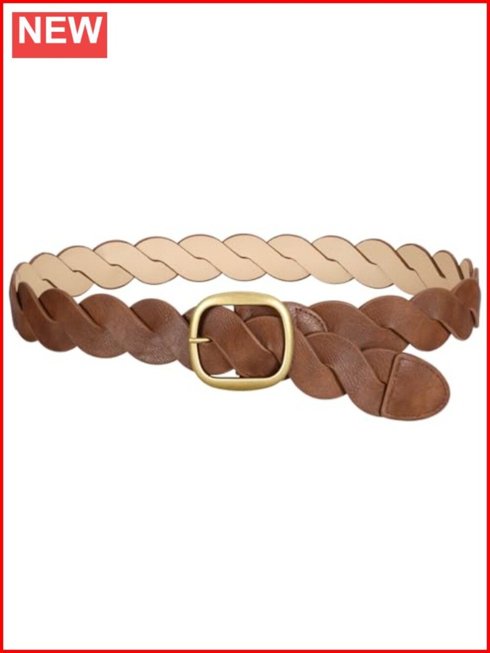 Women Wide PU Leather Belt Vintage Gold Buckle No Hole Adjustable Boho Western